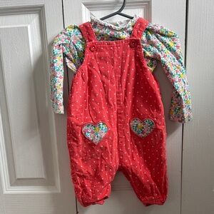 Red Polka Dot Kids Overalls with Heart Pockets